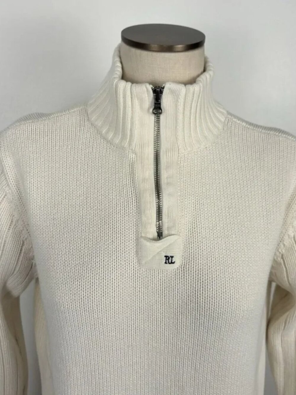 VTG Polo Jeans Co Ralph Lauren Womens L White Ribbed Pullover Sweater Half Zip